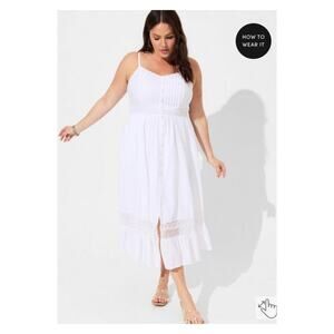 Torrid White Voile Stripe Lace Sleeveless Midi Dress Sz.4 NWT